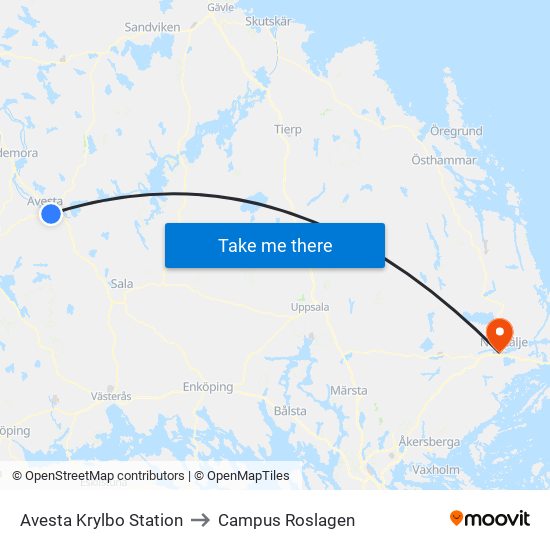 Avesta Krylbo Station to Campus Roslagen map