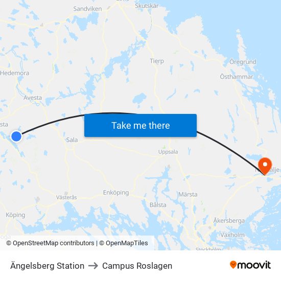 Ängelsberg Station to Campus Roslagen map