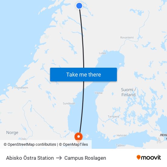 Abisko Östra Station to Campus Roslagen map