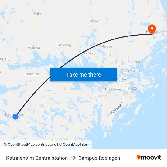 Katrineholm Centralstation to Campus Roslagen map