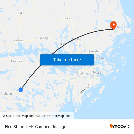 Flen Station to Campus Roslagen map