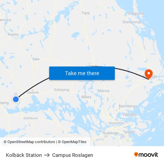 Kolbäck Station to Campus Roslagen map