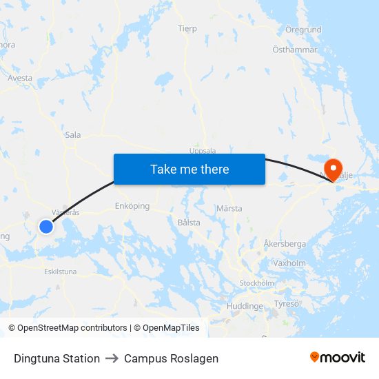 Dingtuna Station to Campus Roslagen map