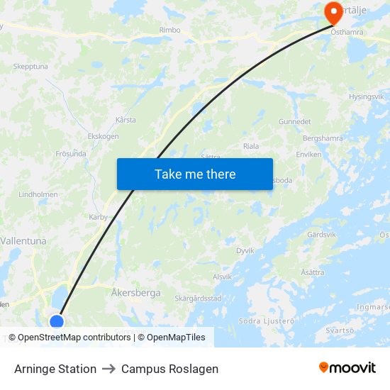 Arninge Station to Campus Roslagen map