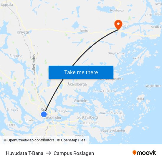 Huvudsta T-Bana to Campus Roslagen map