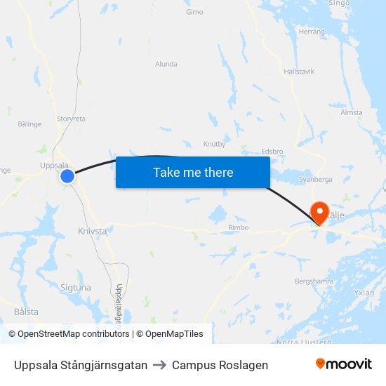 Uppsala Stångjärnsgatan to Campus Roslagen map