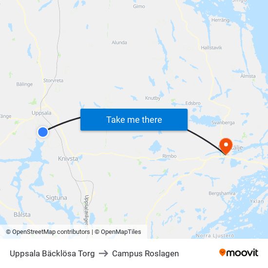 Uppsala Bäcklösa Torg to Campus Roslagen map
