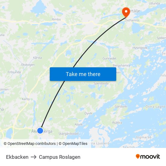 Ekbacken to Campus Roslagen map