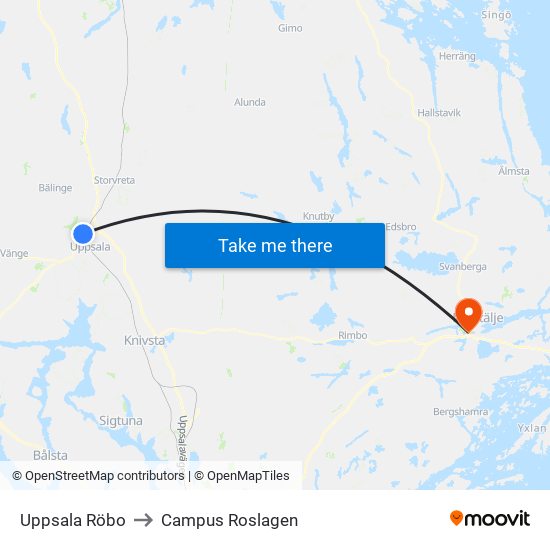 Uppsala Röbo to Campus Roslagen map