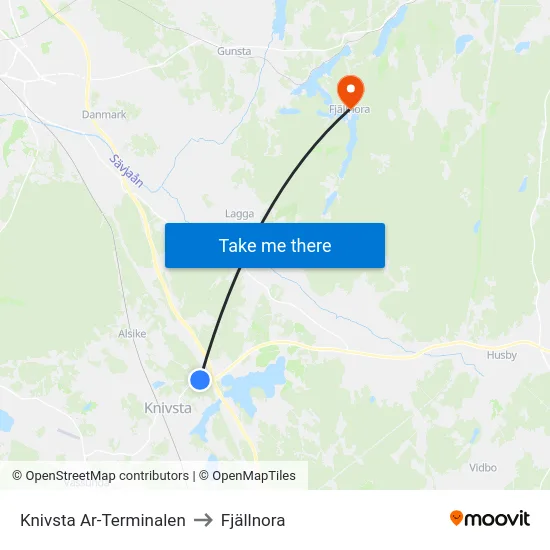 Knivsta Ar-Terminalen to Fjällnora map