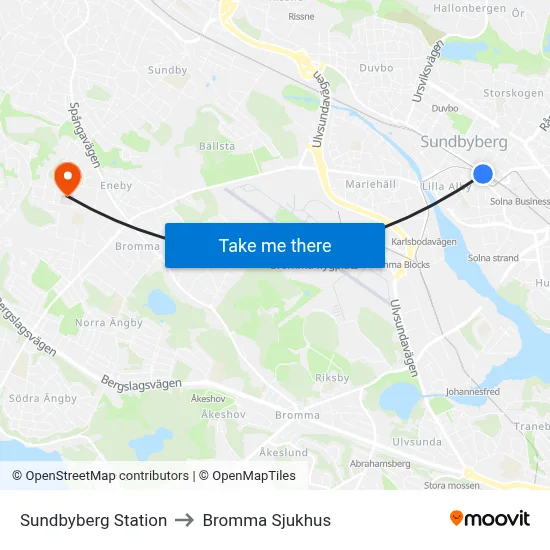 Sundbyberg Station to Bromma Sjukhus map