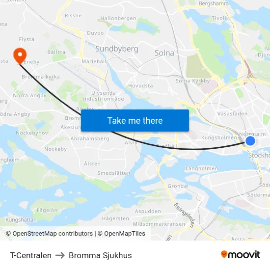 T-Centralen to Bromma Sjukhus map