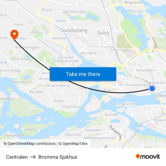 Centralen to Bromma Sjukhus map