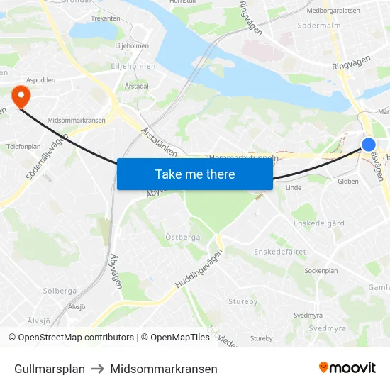Gullmarsplan to Midsommarkransen map