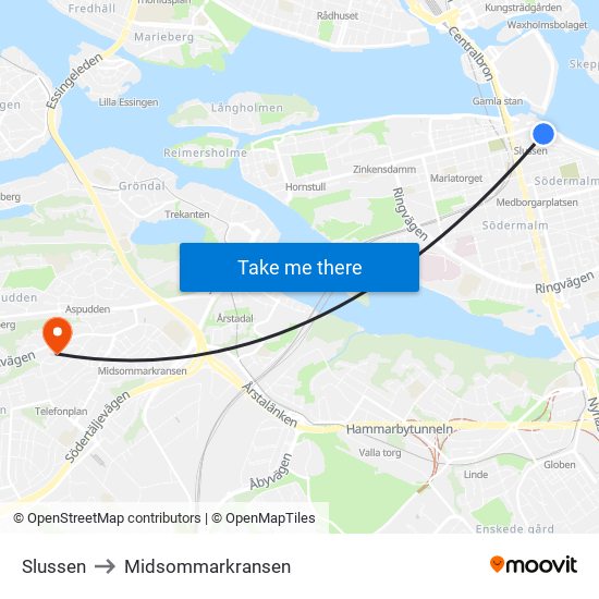 Slussen to Midsommarkransen map