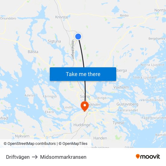 Driftvägen to Midsommarkransen map