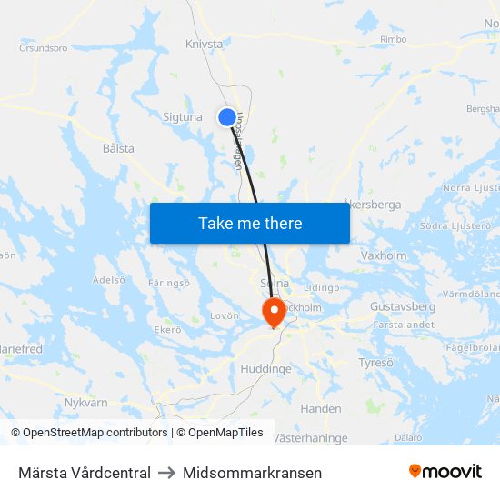 Märsta Vårdcentral to Midsommarkransen map