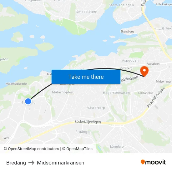Bredäng to Midsommarkransen map