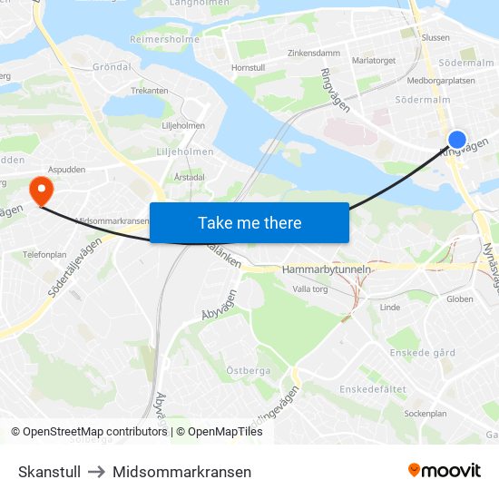 Skanstull to Midsommarkransen map