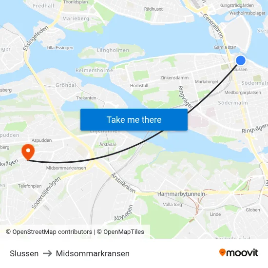 Slussen to Midsommarkransen map