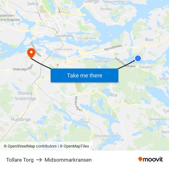 Tollare Torg to Midsommarkransen map