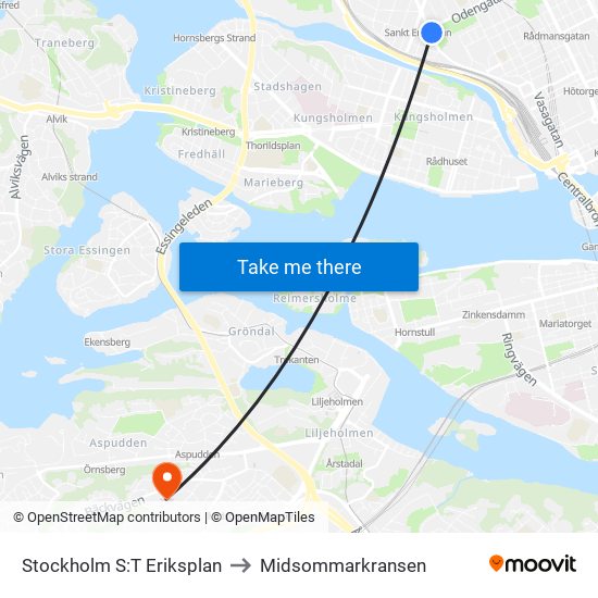 Stockholm S:T Eriksplan to Midsommarkransen map