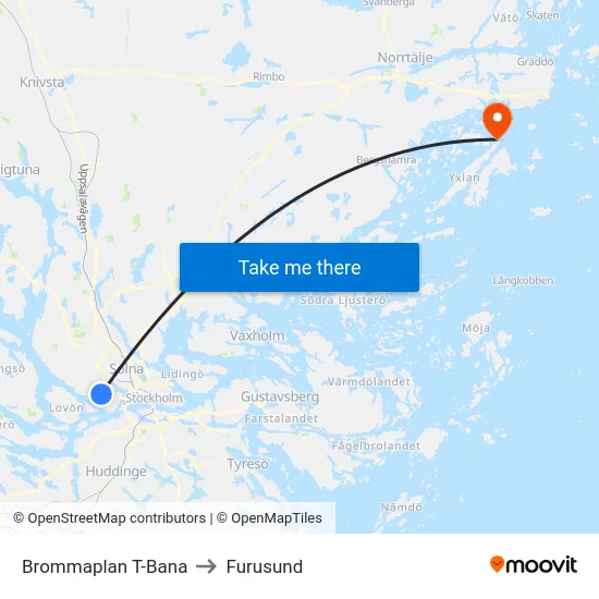 Brommaplan T-Bana to Furusund map