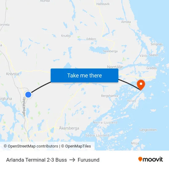Arlanda Terminal 2-3 Buss to Furusund map