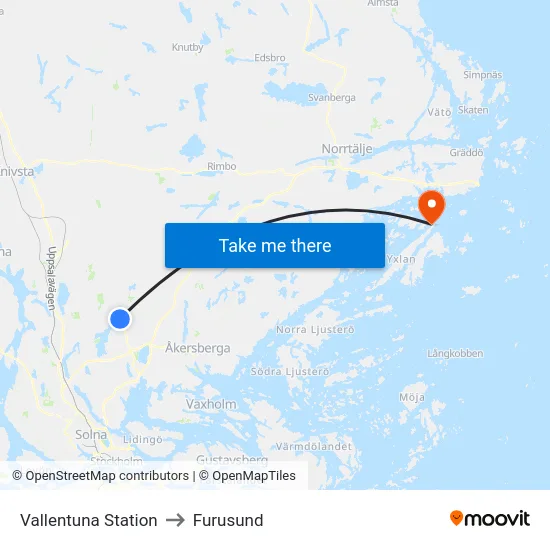 Vallentuna Station to Furusund map