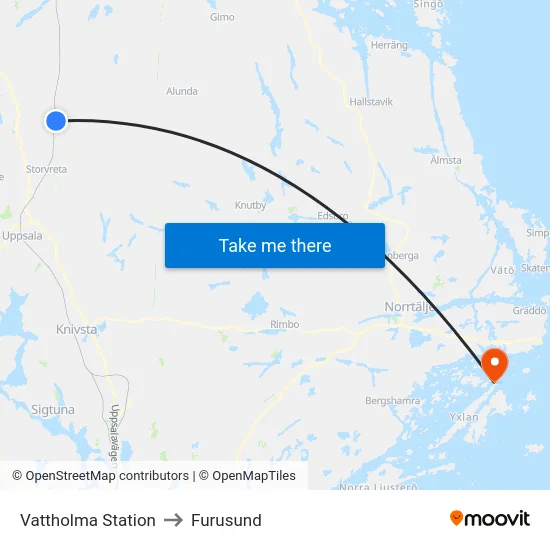 Vattholma Station to Furusund map