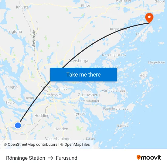 Rönninge Station to Furusund map