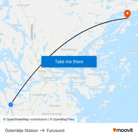 Östertälje Station to Furusund map