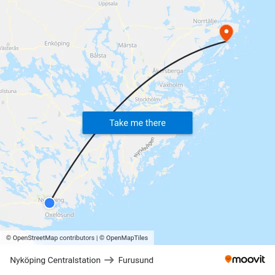 Nyköping Centralstation to Furusund map