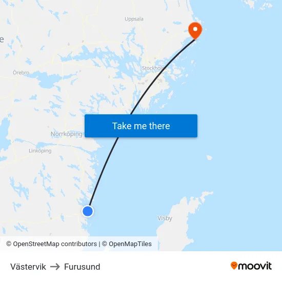 Västervik to Furusund map