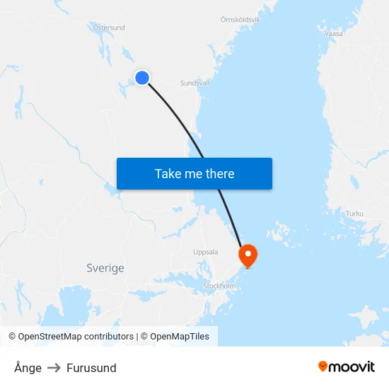 Ånge to Furusund map