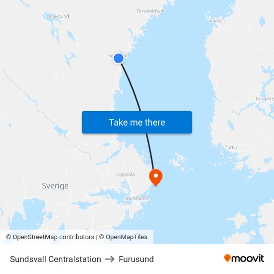 Sundsvall Centralstation to Furusund map