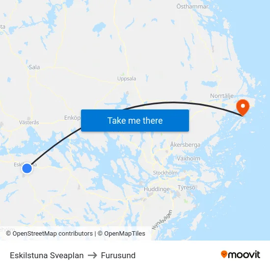 Eskilstuna Sveaplan to Furusund map