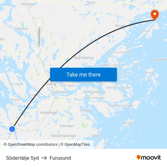 Södertälje Syd to Furusund map