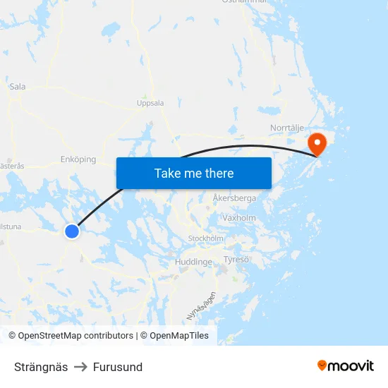 Strängnäs to Furusund map