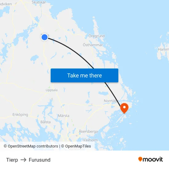 Tierp to Furusund map