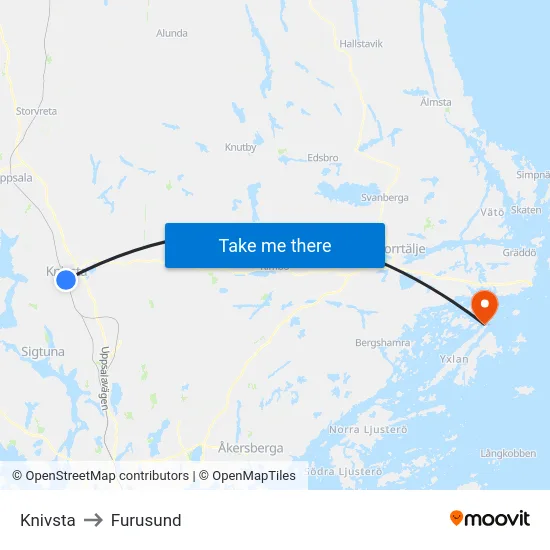 Knivsta to Furusund map