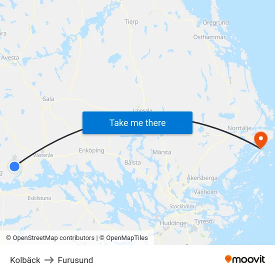 Kolbäck to Furusund map