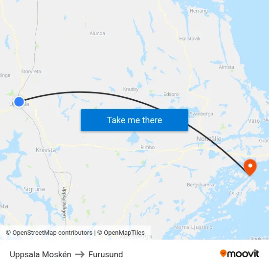 Uppsala Moskén to Furusund map