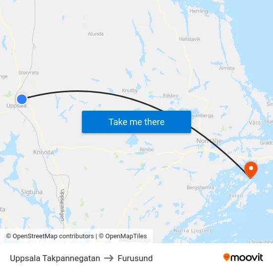Uppsala Takpannegatan to Furusund map