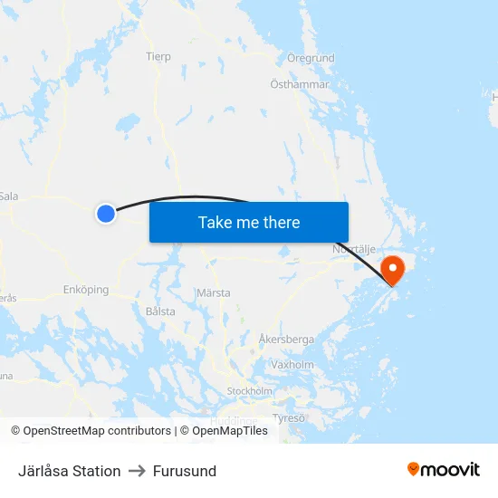Järlåsa Station to Furusund map
