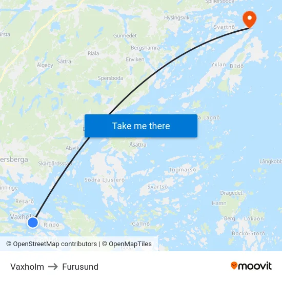 Vaxholm to Furusund map