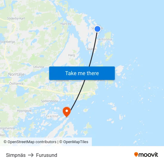 Simpnäs to Furusund map
