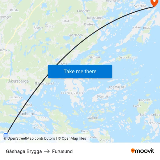 Gåshaga Brygga to Furusund map