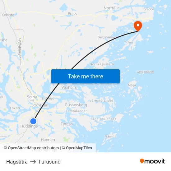 Hagsätra to Furusund map