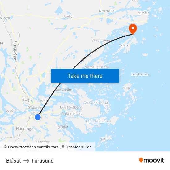 Blåsut to Furusund map